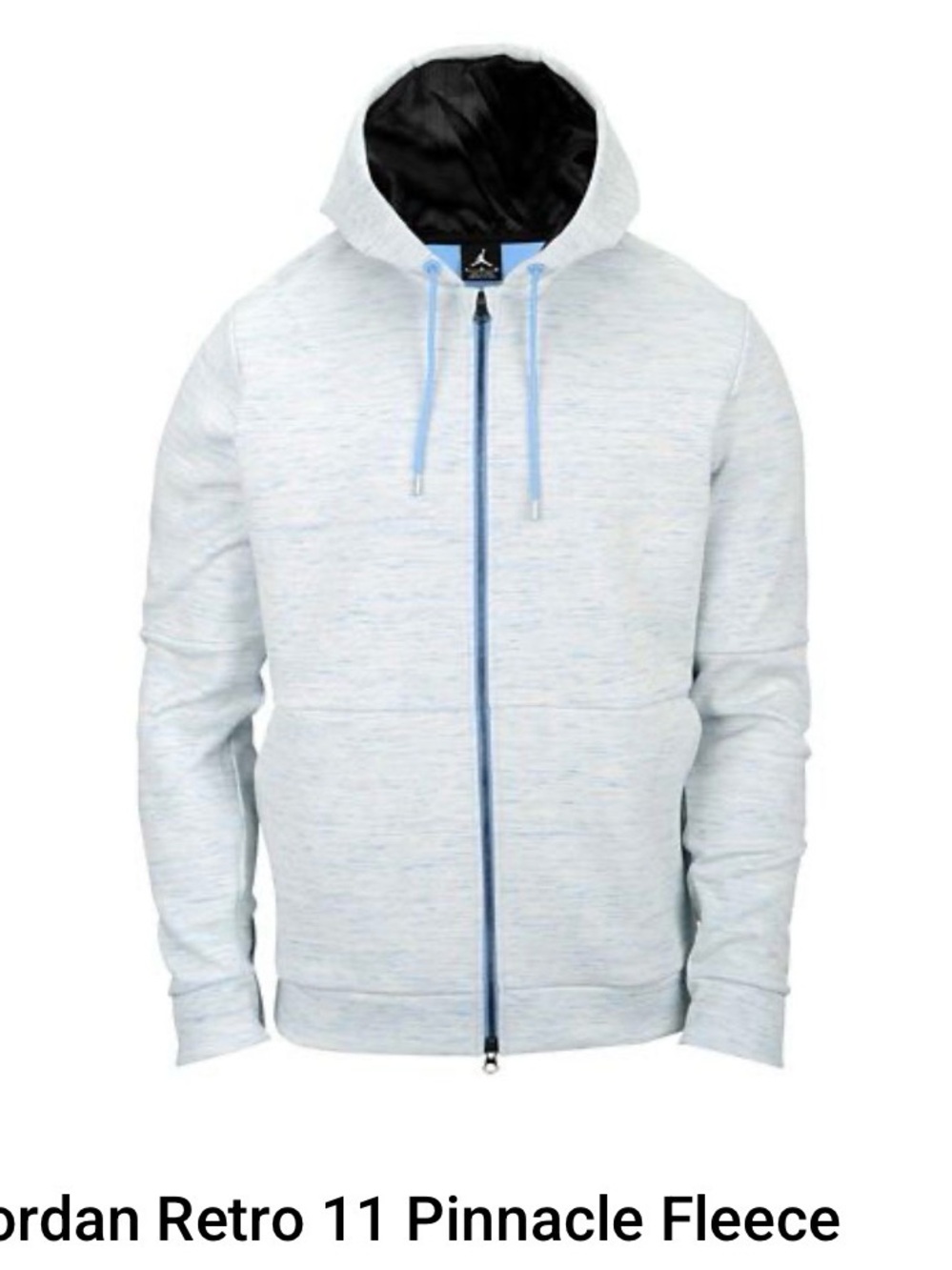 XL Jordan Men Heather White Zip-Up Hoodie with Black Hood Lining and Blue Accent
